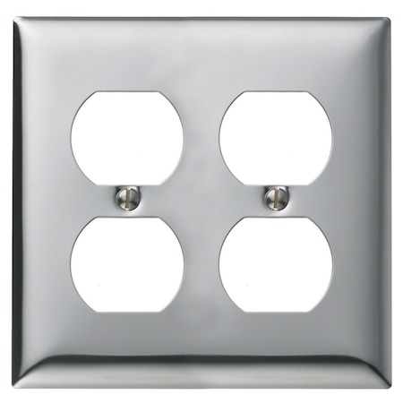 Hubbell Wiring Device-Kellems Wallplates and Boxes, Metallic Plates, 2- Gang, 2) Duplex Opening, Standard Size, Chrome Plated Steel SCH82